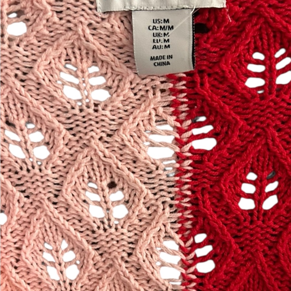 Sincerely Jules color block two tone lace knit crop cardigan pink & red M - Picture 6 of 8